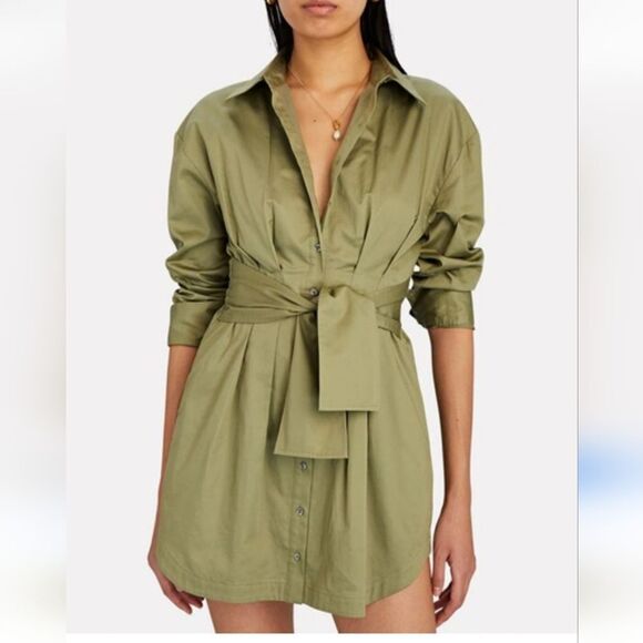 Intermix Fleur Tie-waist Shirt Mini Dress In Blue Size 6 - Picture 1 of 13